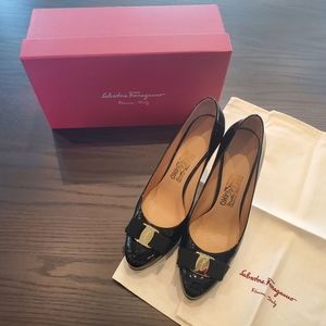 Salvatore Ferragamo Black Patent Leather Pump Size 9.5